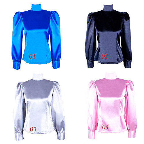 fondcosplay adult sexy cross dressing sissy maid short Satin Lockable blouse Shirt fetish gothic 4 color CD/TV[G1597]