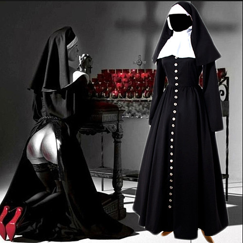 Sexy Nun-Inspired Cotton Cosplay Sissy Maid Dress with Open Back – Crossdressing Roleplay Outfit [G883]