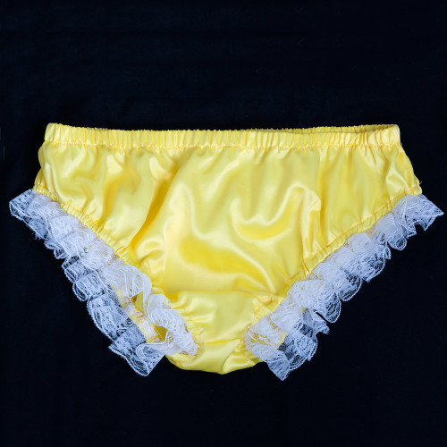 fondcosplay adult sexy cross dressing sissy maid baby yellow satin panties CD/TV[G2053P]