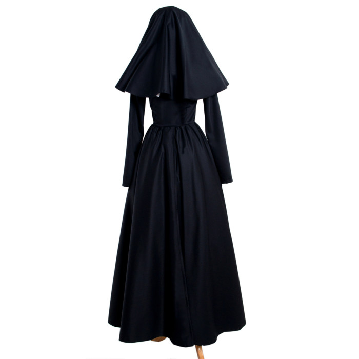 fondcosplay cross dressing sissy maid Gothic Nun black cotton buttons Dress Outfit headpiece cosplay Costume CD/TV[G883]