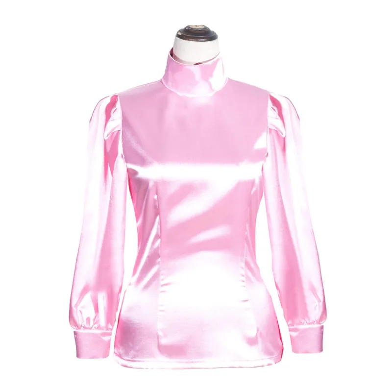fondcosplay adult sexy cross dressing sissy maid short French baby pink satin shirt Uniform Lockable Costume CD/TV[G4006]