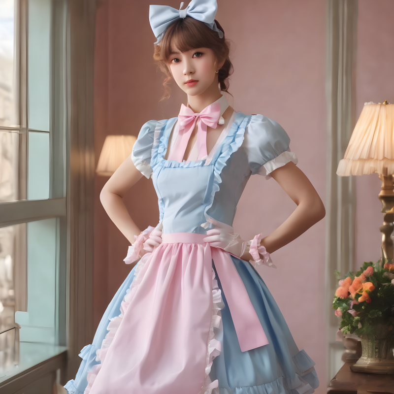 Baby Blue/Baby Pink Sissy Maid Lockable Satin Short Dress G4072