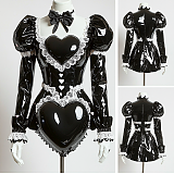 Custom Handmade Lockable Black Heavy PVC Sissy Maid Dress with Heart Cutouts & Lace Detail [G4078]