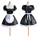 Custom Handmade Lockable Black & White Satin Sissy Maid Dress with Lace Apron [G4080]