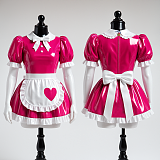 Custom Handmade Lockable Hot Pink & White Heavy PVC Sissy Maid Dress with Heart Apron [G4081]