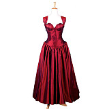 Dark Red Taffeta The Story Of O Corset Gown – Handmade Transformation Dress [G156]