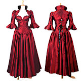 Dark Red Taffeta The Story Of O Corset Gown – Handmade Transformation Dress [G156]