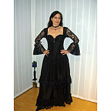 The Story of O Dress – Gothic Black Lace Corset Dress with Long Skirt | BDSM Cosplay Lingerie G147