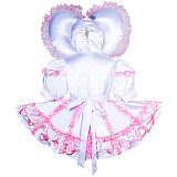White and Pink Satin Lockable Sissy Maid Romper Dress with Heart Hood – Crossdressing Bodysuit [G3759]