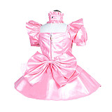 Handmade Lockable Pink Faux Leather Sissy Maid Dress with Corset & Puff Sleeves [G3997]