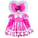 Hot Pink Thin PVC Lockable Sissy Maid Dress with Heart Hood and Built-in Panty [G3728]