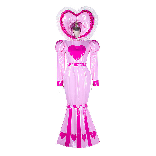 Lockable Heavy PVC Pink Sissy Dress with Heart Hood and Mermaid Skirt – Extreme Crossdressing Costume [G2339]
