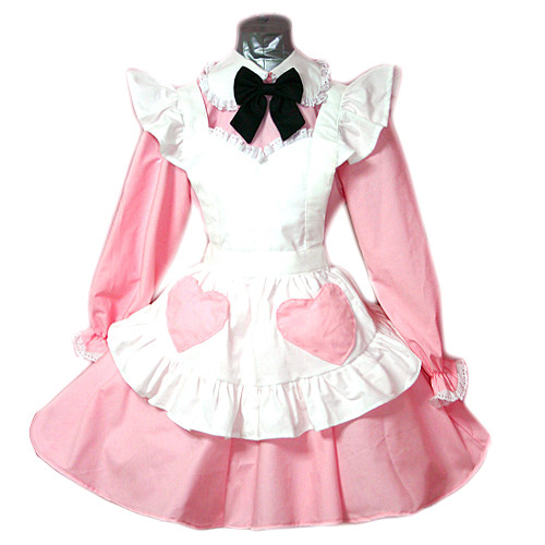 Lockable Pink and White Cotton Sissy Maid Dress with Heart Pockets – Handmade Crossdressing Outfit [CK563]