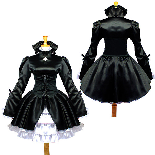 Saber Alter Black Satin Cosplay Dress with White Ruffles from Fate/kaleid liner [CK710]