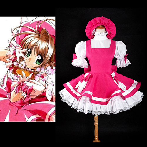 Cardcaptor Sakura Pink Frilly Battle Dress with Glove Bows and Bonnet [CK832]