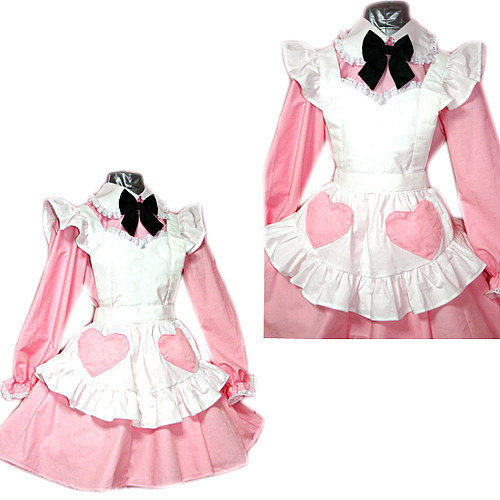 Lockable Pink and White Cotton Sissy Maid Dress with Heart Pockets – Handmade Crossdressing Outfit [CK563]
