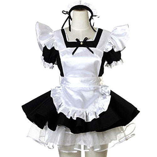 Lockable Satin Black and White Sissy Maid Dress– Handmade Crossdressing Costume [CK902]