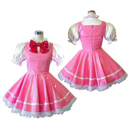 Cardcaptor Sakura Glossy Pink Cosplay Sissy Maid Dress with Puff Sleeves [CK945]
