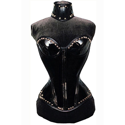 Black Heavy PVC Corset Top with Studded Trim [CK1183]