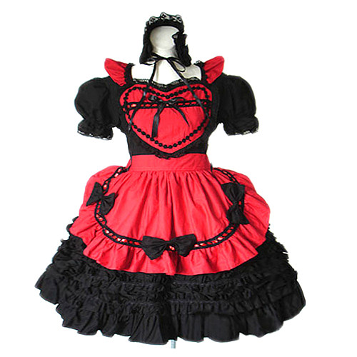 Red and Black Cotton Gothic Sissy Maid Dress with Lockable Design [CK1278]