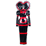 Black and Red Heavy PVC Lockable Sissy Dress with Heart Apron and Bonnet [G3741]