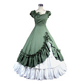 Victorian Green Cotton Lolita Cosplay Set – Ruffled Top and Tiered Skirt [CK1386]