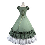 Victorian Green Cotton Lolita Cosplay Set – Ruffled Top and Tiered Skirt [CK1386]