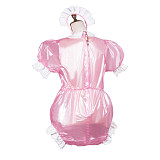 Clear Pink PVC Lockable Sissy Baby Romper with Frills and Matching headpiece [G3781]