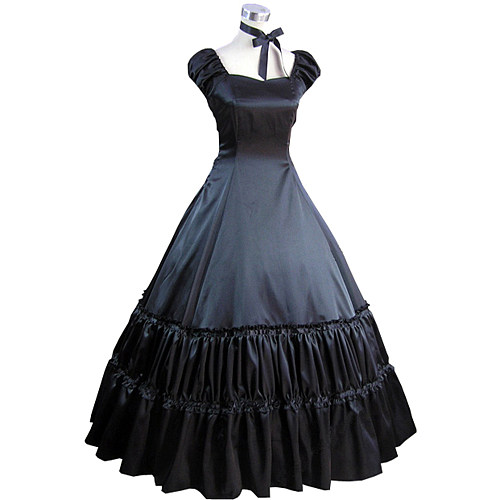 Victorian Black Satin Puff Sleeve Gothic Lolita Dress – Transformation Cosplay Gown [CK1402]