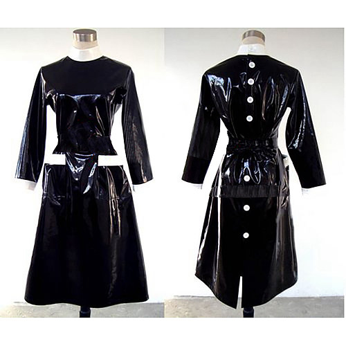 Black Thin PVC Disciplinary Nurse Uniform Dress – Glossy Button-Back Style [G246]