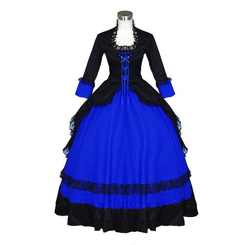 Blue and Black Cotton Lace Victorian Medieval Gown – Crossdressing Dress [G514]