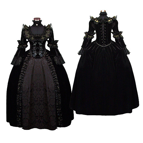 Black Velvet Gothic Victorian Medieval Gown Set – Jacket and Skirt Crossdressing Ensemble [G547]
