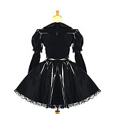 Black Heavy PVC Sissy Maid Dress – Lockable Fetish Crossdressing Outfit with Blue Bow [G613]