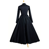 Medieval Gown Black Cotton Button-Front Victorian Sissy Crossdressing Dress [G882]