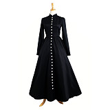 Medieval Gown Black Cotton Button-Front Victorian Sissy Crossdressing Dress [G882]