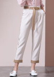 White Straight Waist Tie Casual Jeans