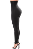 Women's Black High Waisted Buttons Lift Buttock Casual Leggings