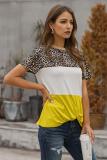 Double Color Stitching Block Leopard Tee