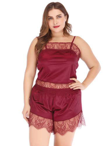 Seductive Red Sling Lace And Scallop Sleepwear Set