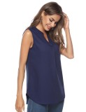 Scintillating Thin V Neck High-Low Plain Top Non-Sleeves