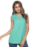 Scintillating Thin V Neck High-Low Plain Top Non-Sleeves