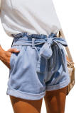 Strappy Paper Bag Waist Denim Short Pants
