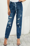Casual Loose Drawstring Ripped Jeans