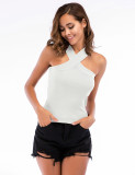 Appealing Pure Color Backless Ribbed Tank Top Criss Cross Snug Fit