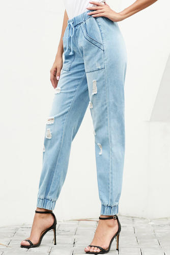 Casual Loose Drawstring Ripped Jeans