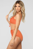 High-Waisted Solid Color Lace-Up Bikini