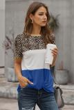 Double Color Stitching Block Leopard Tee