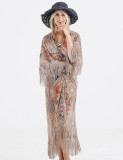 Exquisitely Sunscreen Printed Swimming Cover Up Fringe