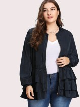 Curved Tiered Layer Ruffle Plus Size Jacket