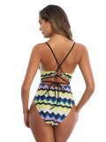 Ingenious Floral and Wave Paint One-Piece Swimwear